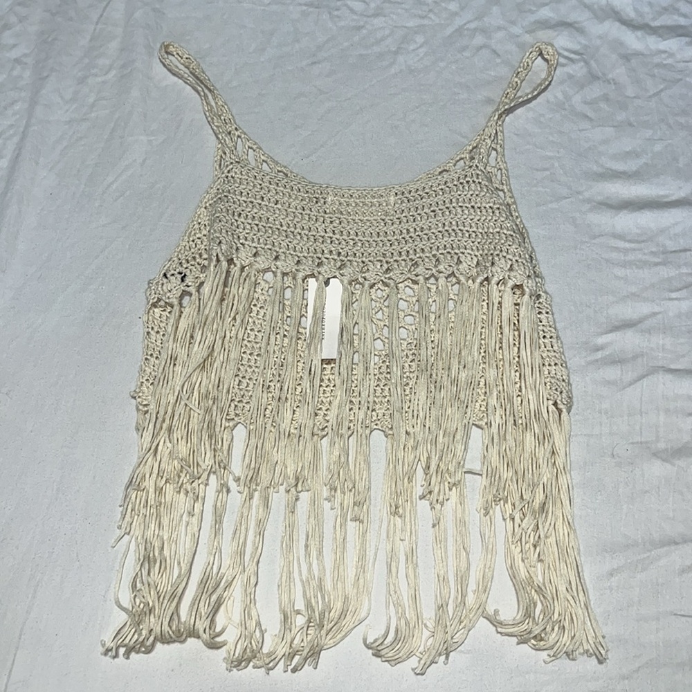 Anthropologie Cream Crochet Crop with Fringe O/S NWT - Picture 8 of 9